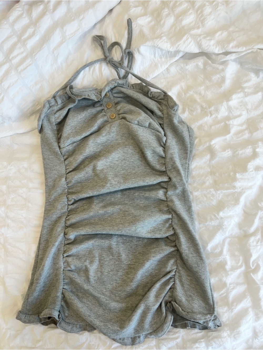 Girls' Gray Ruched Halter One-Piece Swimsuit